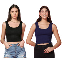 Toplot Women's Combo Solid Ribbed Scoop Neck Sleeveless Slim Fit Tank Top Pack Of 2 (Combo-5069-Blk-Nvy-Xl)