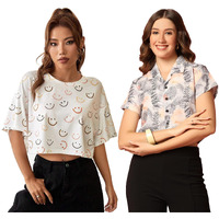 Toplot Women's Casual Printed Crop Top With Short Sleeve Pack Of 2 (Combo-5135-Tre-Sml-L)