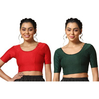 Toplot Cotton Blend Lycra Stretchable Readymade Blouses Pack Of 2 (Combo-5058-Gre-Red-34)