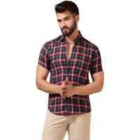 Toplot Men's Regular Fit Casual Shirt Checks Design With Spread Collar & Half Sleeves (Chex-Shirt-5177-Denim-L)