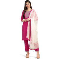 Toplot Women's Solid Straight Kurta With Pant & Dupatta|Kurta Pant Set With Dupatta (Straight-Kurta-Pant-5197-Pink-M)