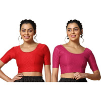 Toplot Cotton Blend Lycra Stretchable Readymade Blouses Pack Of 2 (Combo-5058-Rnp-Red-34)