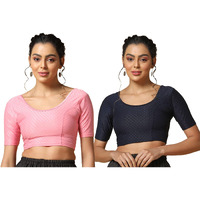 Toplot Cotton Blend Lycra Stretchable Readymade Blouses Pack Of 2 (Combo-5058-Bbp-Nvy-34)