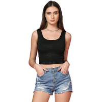 Toplot Women's Solid Ribbed Round Neck Sleeveless Slim Fit Tank Top (Tank-Top-5069-Black-Xl)