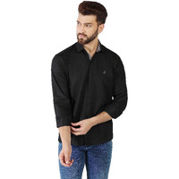 Toplot Men's Solid Slim Fit Cotton Blend Casual Shirt With Spread Collar & Full Sleeves (Plain-Shirt-5112-Black-M)