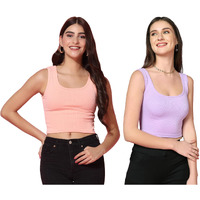 Toplot Women's Combo Solid Ribbed Scoop Neck Sleeveless Slim Fit Tank Top Pack Of 2 (Combo-5069-Pch-Prl-Xl)
