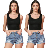Toplot Women's Combo Solid Ribbed Scoop Neck Sleeveless Slim Fit Tank Top Pack Of 2 (Combo-5069-Blk-Blk-Xl)