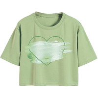 Toplot Heart Printed Round Neck Crop Top For Women (Big-Heart-Top-5201-Pista-Xs)