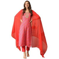 Gosriki Women's Cotton Blend Embroidered Straight Kurta With Pant & Dupatta (Nini-Multi-Nd-Gs_M_Multi_Medium) Multicolour