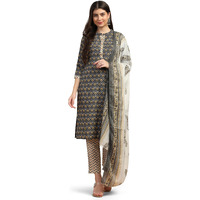Toplot Women's Printed Straight Kurta With Pant & Dupatta|Kurta Pant Set With Dupatta (Printed-Kurta-Pant-5198-Grey-S)