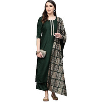 Gosriki Women's Cotton Straight Solid Kurta And Palazzos & Dupatta(Sonari-New-Green_Xxl-Green_Xx-Large)