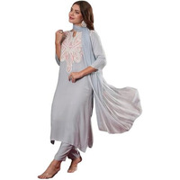 Gosriki Women's Cotton Blend Embroidered Straight Kurta With Pant & Dupatta (Gudali Blue-Vks07-Gs_L_Blue_Large)