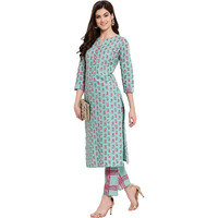 Gosriki Women's Cotton Straight Kurta With Pant (Kpt-Cot-10029-Sea Green_S-Go_Sea Green_Small)