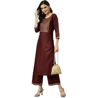 Gosriki Women's Cotton Blend Printed Straight Kurta With Palazzo (Ridhma Maroon_L-Go_Maroon_Large)