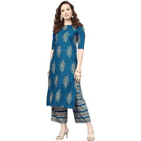 Gosriki Women's Cotton Straight Kurta With Palazzo (Gshk125_Xxl_Light Blue_Xx-Large)