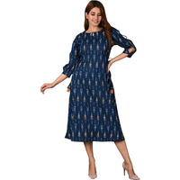 Gosriki Women's Cotton Flared Printed Kurti (Diksha-Navy Blue_Xl-Go Navy Blue_X-Large)