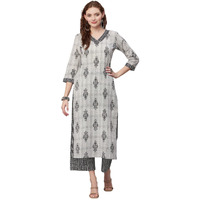 Gosriki Women's Cotton Blend Printed Straight Kurta With Pant (Nandi Grey-Gs_Xl_Grey_X-Large)