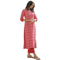 Gosriki Women's Cotton Blend Straight Printed Kurta With Pant (Dravini Red-Bfv-Gs_M_Red_Medium)