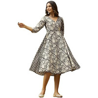 Gosriki Women's Cotton Blend Anarkali Printed Kurta (Yogda Black-Gs_L_Black_Large)