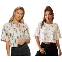 Toplot Women's Casual Printed Crop Top With Half Sleeve Pack Of 2 (Combo-5098-Cku-Sml-L)
