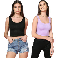 Toplot Women's Combo Solid Ribbed Scoop Neck Sleeveless Slim Fit Tank Top Pack Of 2 (Combo-5069-Blk-Prl-L)