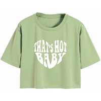 Toplot Text Printed Round Neck Crop Top For Women (Baby-Crop-Top-5200-Pista-L)