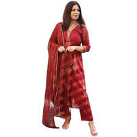 Gosriki Women's Rayon Blend Straight Printed Kurta With Pant & Dupatta (Nachiket Maroon-Gs_S_Maroon_Small)
