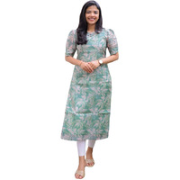 Gosriki Women's Viscose Chanderi Straight Printed Kurta (Godavari Green-Gs_L_Green_Large)