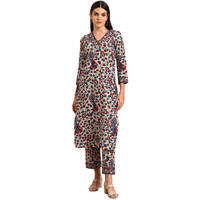 Gosriki Women's Rayon Blend Straight Printed Kurta With Pant (Nakari Cream-Gs_S_Cream_Small)