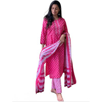 Gosriki Women's Cotton Blend Straight Printed Kurta With Pant & Dupatta (Noor Pink-Gs_Xxl_Pink_Xx-Large)