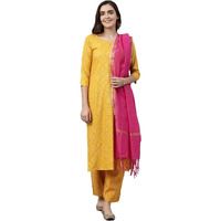 Gosriki Women's Rayon Kurta, Palazzos And Dupatta (Client-Yellow_S-Go Small)