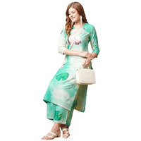 Gosriki Women's Rayon Blend Straight Printed Kurta With Palazzo (Swans See Green-Vks04-Gs_Xl_See Green_X-Large)