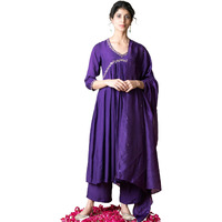 Gosriki Women's Rayon Blend Anarkali Embroidered Kurta With Pant & Dupatta (Nachiket Begani-Gs_Xxl_Begani_Xx-Large)