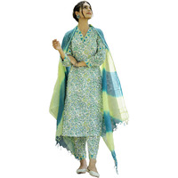 Gosriki Women's Rayon Blend Printed Straight Kurta With Pant & Dupatta (Sthula Multi-Gs_M_Green_Medium)