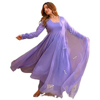 Gosriki Women's Rayon Viscose Solid Anarkali Kurta With Pant & Dupatta (Tuntun Blue-Gs_S_Blue_Small)