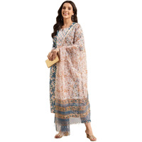 Gosriki Women's Cotton Blend Straight Printed Kurta With Pant & Dupatta (Kuntu Blue-Nwg-Gs_Xxl_Blue_Xx-Large)