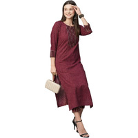Gosriki Women's Cotton Blend Straight Printed Kurta With Pant (Parul Maroon-Gs_M_Maroon_Medium)