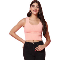 Toplot Women's Solid Ribbed Round Neck Sleeveless Slim Fit Tank Top (Tank-Top-5069-Peach-Xl)