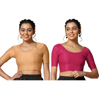 Toplot Cotton Blend Lycra Stretchable Readymade Blouses Pack Of 2 (Combo-5058-Crm-Rnp-34)