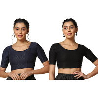Toplot Cotton Blend Lycra Stretchable Readymade Blouses Pack Of 2 (Combo-5058-Blk-Nvy-42) Black-Navy Blue