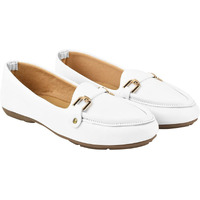 Shoetopia Golden Metal Buckle Detailed White Loafers For Women & Girls-Eu38