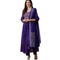 Gosriki Women's Rayon Viscose Embroidered Anarkali Kurta With Pant & Dupatta (Kanota Blue-Vks06-Gs_Xxl_Blue_Xx-Large)
