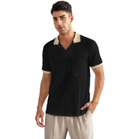 Toplot Polo T Shirt For Men || Men Casual T-Shirt || Polo For Man || Jacquard || Contrast Collar And Cuff (Jqrd-Solid-Polo-5245-Black-M)