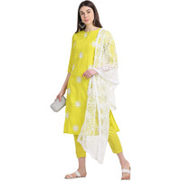 Gosriki Women's Cotton Straight Kurta With Pant & Dupatta (Kptd-Cot-10039-Yellow_M-Go_Yellow_Medium)