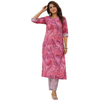 Gosriki Women's Cotton Blend Printed Straight Kurta With Pant (Charan-Rani-Nw-Gs_L_Pink_Large)