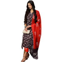 Gosriki Women's Cotton Blend Printed Straight Kurta With Pant & Dupatta (Sukar-Blue-Gs_M_Blue_Medium)