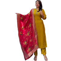 Gosriki Women's Rayon Viscose Embroidered Straight Kurta With Pant & Dupatta (Hatbol Yellow-Gs_Xl_Yellow_X-Large)