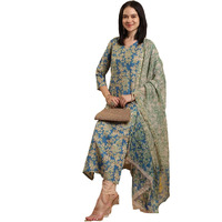 Gosriki Women's Rayon Blend Printed Straight Kurta With Pant & Dupatta (Moringa Blue-Vks04-Gs_M_Blue_Medium)