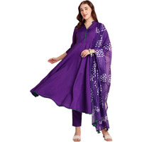 Gosriki Women's Rayon Blend Solid Anarkali Kurta With Pant & Dupatta (Bhagvath Begani-Vks03-Gs_Xxl_Begani_Xx-Large)