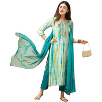 Gosriki Women's Rayon Viscose Printed Straight Kurta With Pant & Dupatta (Tiedye Rama Green-Vks05-Gs_Xxl_Green_Xx-Large)